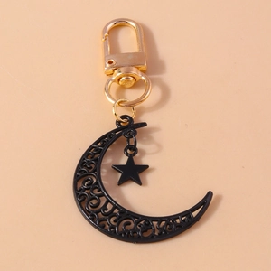 Porte-clés lune et étoile gothique avec pendentif lune noire et fermoir mousqueton doré