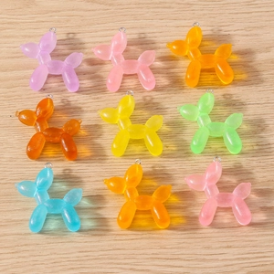 Colorful Resin Balloon Dog Pendants With Metal Ring For DIY Jewelry Making Cartoon Animal Glitter Charms Accessories For Earrings Necklaces