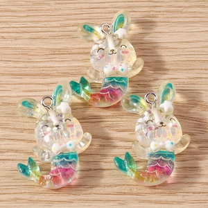 Creatieve konijn zeemeermin hars bedeltjes met glitter voor DIY sieraden set van 10