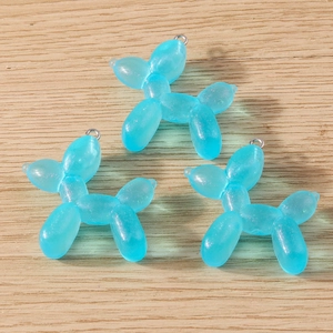 Three creative blue translucent resin balloon dog charms with glitter and silver metal rings