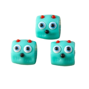 Cute turquoise resin monster beads for jewelry making with unique cartoon eyes and red horns