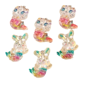 Kleurrijke hars zeemeermin kat en konijn hangers met glitters voor creatieve DIY sieraden
