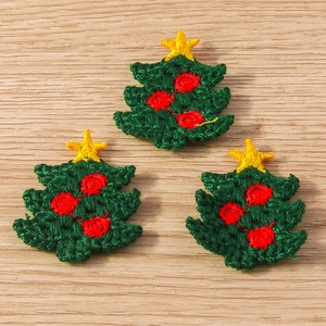 Knitted Christmas tree patches with red dots and yellow star for DIY craft decorations