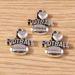 Retro silver football sports pendants with I love Football text and ball graphic