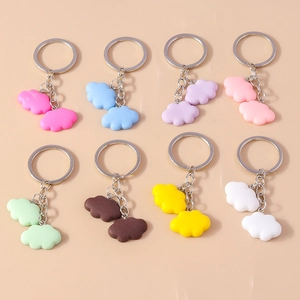 Cute Resin Double Cloud Pendant Keychain Cartoon Matte Texture Alloy Metal Ring Backpack Bag Hanging Charm Decorative Gift