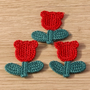 Set of 3 handmade crochet red tulip flower patches for DIY clothing and crafts