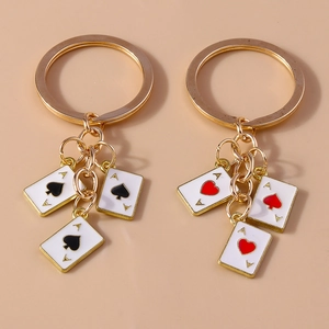 Modern Zinklegierung Spielkarte Ass Schlüsselanhänger Kreativ Emaille Poker Herz Pik Anhänger Schlüsselring Für Auto Tasche Unisex Geschenk