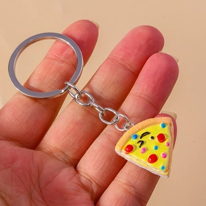 Creative Cartoon Simulation Pizza Keychain Funny Food Slice Resin Pendant Keyring For Women Men Backpack Accessories Gift
