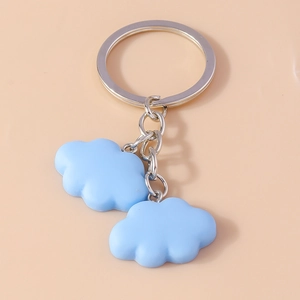 Creative light blue cloud keychain with matte resin charms and silver metal ring