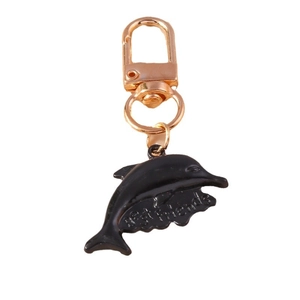 Porte-clés dauphin noir avec texte Best friends et boucle en métal doré en forme de D