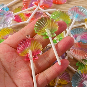 Colorful gradient shell resin lollipop pendants for DIY crafts and jewelry making