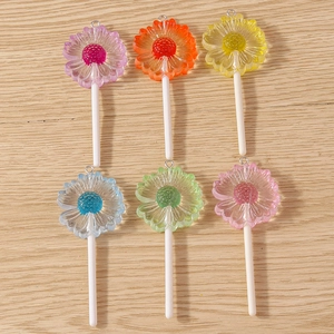 Resin Daisy Flower Lollipop Charms Creative DIY Jewelry Accessories Floral Pendant For Earrings Keychains Handcrafted Mixed Colors