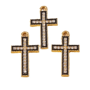 Luxurious gold-plated cross pendants with black enamel and sparkling zircon accents