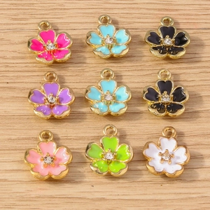 Alloy Enamel Flower Charms With Rhinestone Center DIY Jewelry Making Pendants For Necklace Bracelet Earrings Handcraft