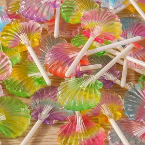 Colorful gradient shell lollipop resin pendants with metal loops for DIY jewelry making
