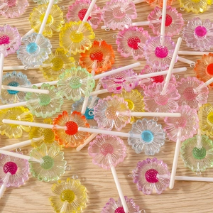 Colorful resin daisy lollipop pendants with metal rings for creative DIY jewelry making
