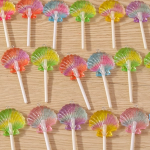 Colorful gradient shell lollipop resin pendants with metal hooks for DIY jewelry making