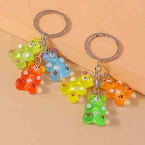 Cute Cartoon Gummy Bear Resin Keychain Colorful Transparent Glitter Bear Bag Pendant Hanging Accessory Fashion Jewelry