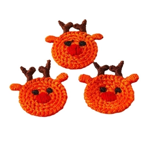 Set of three handmade crochet reindeer pendants for Christmas DIY crafts and accessories