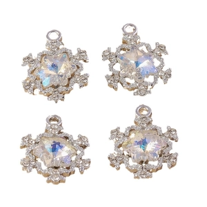 Set di 4 ciondoli a fiocco di neve in argento con cristalli AB e strass per gioielli fai da te