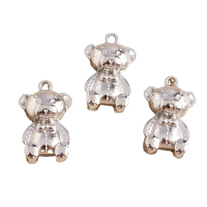 Three cute sitting bear charms with bow ties and round rings for DIY jewelry making