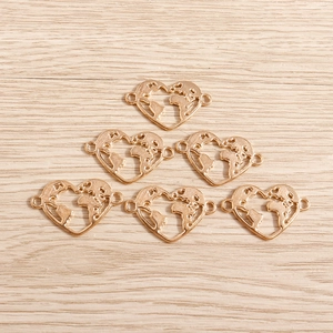 Golden heart-shaped world map pendants with dual loops for DIY jewelry making