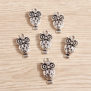 Vintage silver owl charms in antique alloy finish for DIY jewelry making accessories