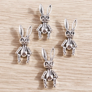 Retro silver alloy bunny charms set in vintage punk style for DIY jewelry making