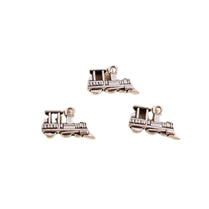 Set of three vintage silver steam train pendants for DIY jewelry making accessories