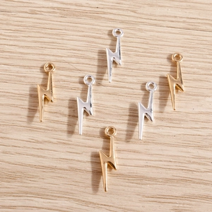 Polished alloy lightning bolt charms in gold and silver for DIY jewelry making
