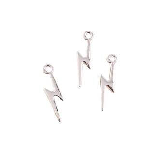Three-piece set of silver lightning bolt pendants with loops for DIY jewelry making