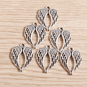 Pack de 20 pendentifs ailes d'ange en alliage argenté vintage avec plumes en forme de cœur