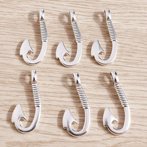 Retro Zinc Alloy Fishhook Pendants For DIY Jewelry Making Electroplated Silver Fish Hook Charms For Necklace Handcraft Accessories