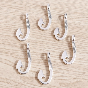 Set of 6 silver plated alloy fish hook pendants for DIY jewelry making and crafts