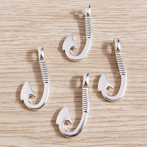 Antique silver fish hook charms set in plated alloy for DIY jewelry making accessories
