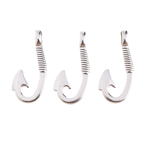 Three silver fish hook pendants in plated alloy for DIY jewelry making accessories