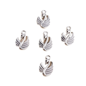 Retro silver swan animal charms for DIY jewelry making with detailed feather texture
