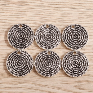 Round Alloy Spiral Twist Charms Antique Silver Geometric Weave Pendants For DIY Necklace Bracelet Making Findings