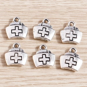 Vintage Silver Alloy Nurse Hat Charms With Cross Pattern For DIY Jewelry Making Nurse Cap Pendants Fashion Accessories