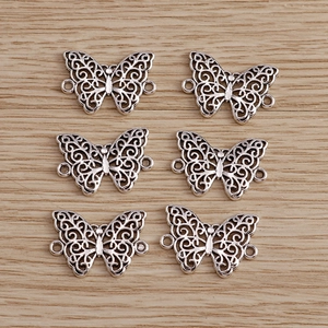 Vintage Alloy Hollow Butterfly Pendant Connectors Antique Silver Chinese Style Jewelry Finding Charms For DIY Jewelry Making
