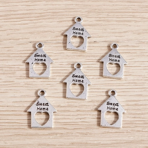 Pendente a Forma di Casa in Lega Con Intaglio a Cuore e Scritta Sweet Home per Creazione di Gioielli Fai da Te Argento