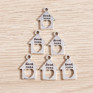 Ciondoli a forma di casa in argento vintage con incisione Sweet Home DIY 6 pezzi