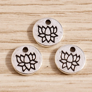 Vintage silver alloy lotus flower round charms for DIY jewelry making 50 pieces pack
