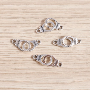 Silver plated metal handcuff pendants with Freedom engraving for DIY jewelry making