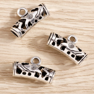Silver vintage alloy sunflower carved tube beads with hanging loop for DIY jewelry