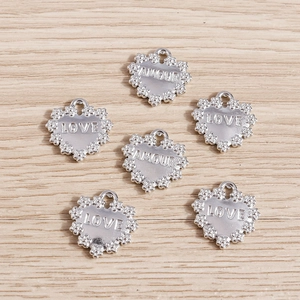 Alloy Heart Pendants Love Amour Letter Scalloped Lace Edge DIY Jewelry Making Charms For Necklace Bracelet Silver