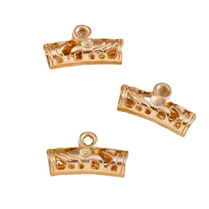 Three gold plated hollow alloy floral tube connectors for DIY necklace bracelet making