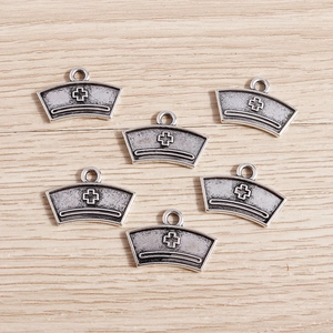 Antique Silver Nurse Hat Cross Pendant Alloy Distressed Medical Charms For DIY Jewelry Making Accessories Handmade Craft