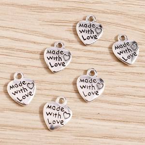 Zinc alloy heart pendants engraved with Made with Love for DIY jewelry making sets