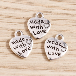 Alloy Heart Shape Pendant Carved Made With Love For DIY Jewelry Making Accessories Antique Silver Color Craft Charms